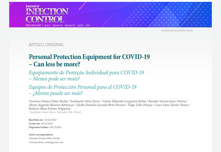 Revista brasileira de controle de infecção hospitalar publica o artigo científico sobre a utilização de EPIs na pandemia, realizado pelos pesquisadores do ICOM