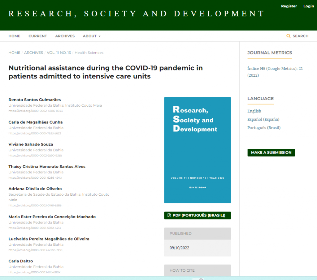 Nutricionistas do ICOM publicam artigo científico sobre assistência a pacientes com Covid